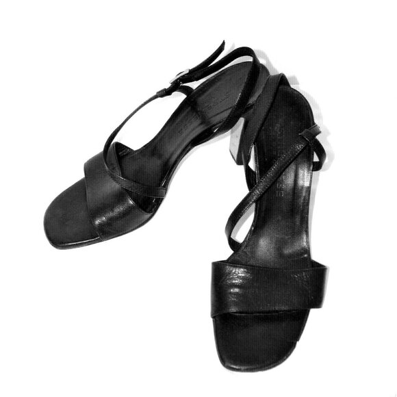 Strenesse Group High Heel Strappy Sandals Womens 10 Black Leather Made in Italy - Picture 1 of 7